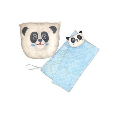 Imagem de Kit Travesseiro Modelador e Naninha Para Bebê  - Sonho Bom, Panda azul