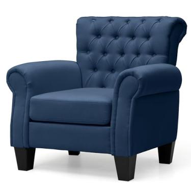 Imagem de Pellebant Cadeira Accent para sala de estar, poltrona tufada de tecido para quarto, escritório em casa, cor azul marinho