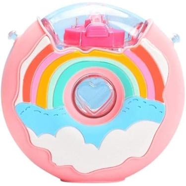 Imagem de Garrafa de água Donut Tik Tok de 380 ml com canudo para crianças, livre de BPA e à prova de vazamento, copo esportivo com palha, garrafa infantil com alça de ombro (Verde e Rosa) (Rosa)