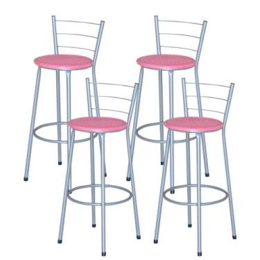 Imagem de Jogo 4 Banqueta Alta Ratan Cinza Retro - Lamar Design, Rosa