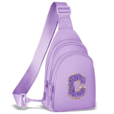 Imagem de ZLFSRQ Pequena bolsa tiracolo com inicial para mulheres, linda bolsa de peito com letras personalizadas, pochete transversal, C