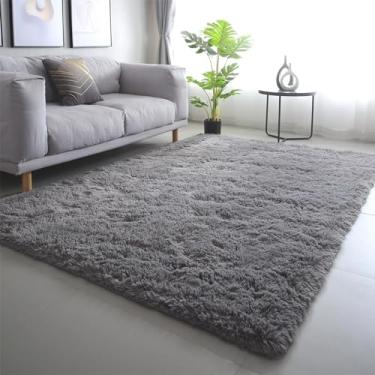 Imagem de Tapetes de área 7 x 10 para sala de estar: Tapete cinza 19 x 25 tapetes para sala de estar - Tapete felpudo moderno para interior macio felpudo felpudo para quarto (cinza/2,5 x 3 m)