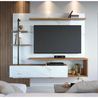 Imagem de Painel Home Suspenso Maragogi Detalhes em Tubo Metálico P/Tv até 58 Polegadas Calacatta Freijó - Colibri