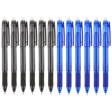 Imagem de Volcanics Canetas de gel apagáveis, canetas de tinta apagável de gel de ponta fina de 0,7 mm com borracha – canetas Rocket Book, preto e azul, pacote com 12, canetas de escrita suave, precisão