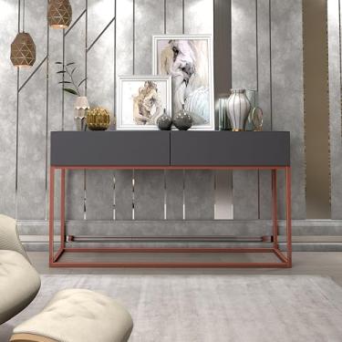 Imagem de Aparador Eros 110cm Comprimento Pés Em Metal Rosegold Móvel Cinza