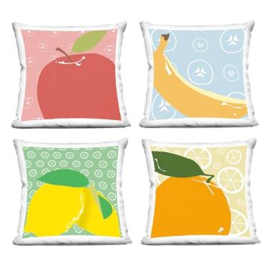 Imagem de Stupell Industries Bright Kitchen Fruits Design por Daniela Santiago (conjunto de 4) Almofada impressa para ambientes internos, 45 x 18 cm, multicolorida, 4 unidades