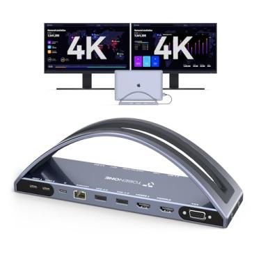 Imagem de Estação de ancoragem TobenONE USB C com monitor duplo 4K para MacBook Pro/Air M3/M4, 13 em 2, p/ Mac com 2 HDMI, VGA, 5 USB, PD 100 W, Ethernet, SD/Micro SD, áudio (adaptador de energia não incluso)