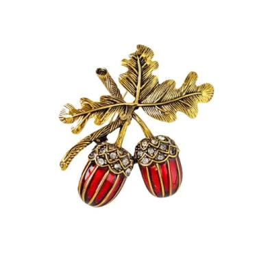 Imagem de Shejuety Broche retrô de bolota requintado esmaltado com folhas de carvalho decoração de cristal adequado para cachecóis de botão crachás lapelas agulhas saias chapéus bolsas e outros acessórios joias