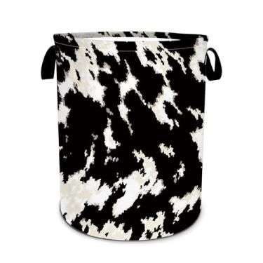 Imagem de Cesto de roupa suja com estampa de vaca cesto de roupa suja dobrável, organizador de brinquedos para banheiro/lavanderia/quarto (49,8 x 39,9 cm)