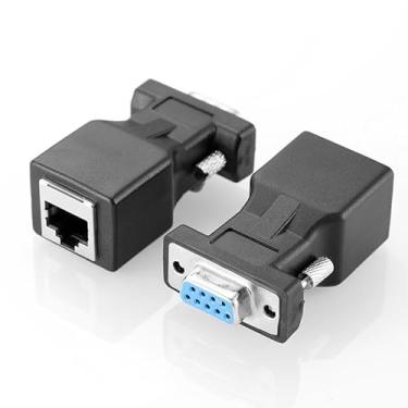 Imagem de RIKYJIC Adaptador 2 peças DB9 para RJ45 - Conversor de rede serial para Ethernet RS232, porta COM de 9 pinos para conector de porta de rede RJ45 (DB9 fêmea para fêmea RJ45)
