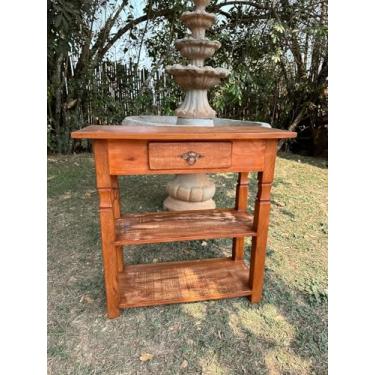 Imagem de Aparador Rústico em Madeira de Demolição, 90 cm, 1 Gaveta, 2 Prateleiras, Acabamento em pátina branca