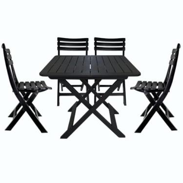 Imagem de Conjunto 01 Mesa e 04 Cadeiras para Area externa e Interna Mesa para Jardim e Bar de Plástico Dobrável com 4 Cadeiras Preto
