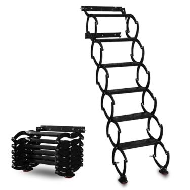 Imagem de Escada dobrável montada na parede de 6 degraus, escada dobrável retrátil, escada de acampamento portátil, sistema de puxar para baixo escadas no sótão, para trailer, armazém (preto, 6 degraus)