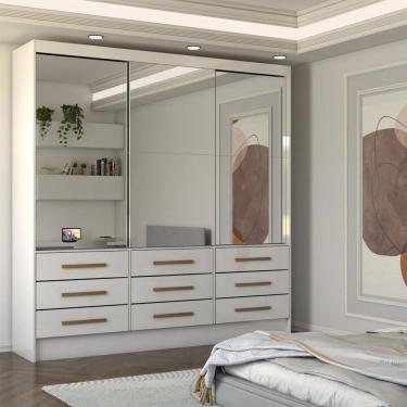Imagem de Guarda-Roupa Casal Taylor Premium 3 Portas 9 Gavetas com Espelho Branco - Panorama Móveis