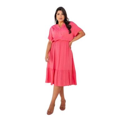 Imagem de Vestido Midi Manga Viscolinho Com Pipoquinha - Sml Fashion, G1, Pink, 