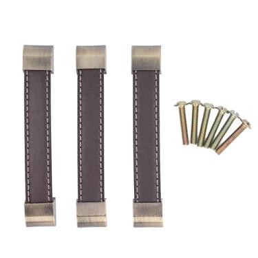 Imagem de Grcfumo 3Pcs Wardrobe Maçaneta, Maçaneta De Portas De Correr De Couro, Puxador De Gaveta Antiga, Punho De Mobiliário Elegante Com Parafuso Para Roupeiros, Armários E Estantes (Brown)