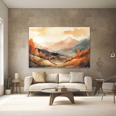 Imagem de Quadros Decorativos para Quarto Sala 90x60 Paisagem Montanhas Marrom e Bege Desenho Grande Escritório Hall