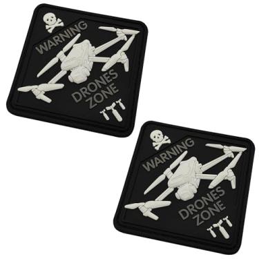 Imagem de Warning Drones Zone 3D PVC que brilham no escuro apliques de remendos de borracha de PVC, emblema de braçadeira de combate tático com suporte de gancho e laço para mochilas, chapéus, roupas