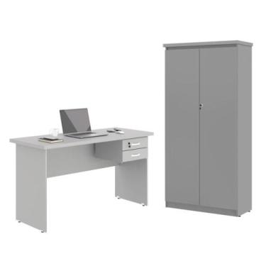 Imagem de Mesa de Escritorio com Armário 2 Portas Pampulha Cinza - CasaH
