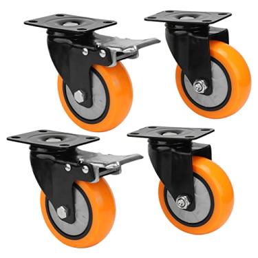 Imagem de VOMEKO 4PCS PLACH CASTER RODA giratória, rodas de rodízio de 4 polegadas com freio, rolamento de esferas de ual 250 libras para equipamentos de carrinho, para móveis, bancada,