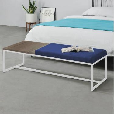 Imagem de Calçadeira Recamier Londres 160cm Industrial Branco Suede Azul Marinho Tampo Quadrado m...