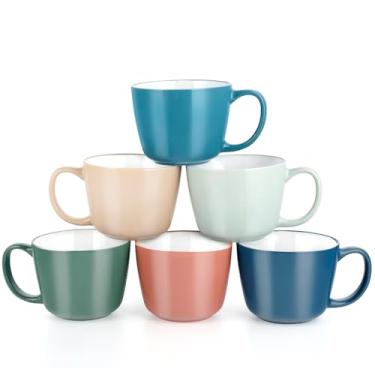 Imagem de Canecas de cerâmica 510 g, conjunto de 6, café grande de cerâmica para homens, mulheres, pai, mãe, canecas de café modernas com alça para cereal, café, suco, sopa, chá. (6, conjunto de 6)