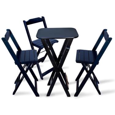 Imagem de Conjunto De Bistro Com 3 Cadeiras Dobravel Para Area Gourmet - Preto - Cor: Preto