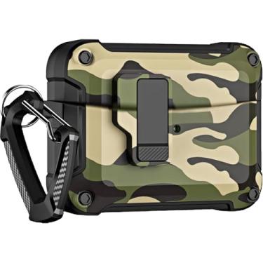 Imagem de Ephoou Capa para Samsung Galaxy Buds3 Pro / Buds3 com trava, armadura camuflada robusta militar rígida protetora [LED frontal visível] Capa de fone de ouvido para Samsung Galaxy Buds 3 Pro camuflagem