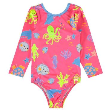 Imagem de Maiô Manga Longa Bebê Proteção UV Bichinhos do Mar Pink Neon Up Baby