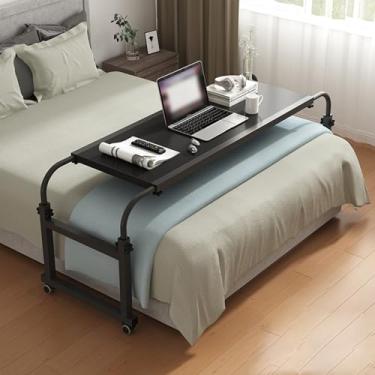 Imagem de Mesa sobrecama com rodas que podem ser travadas, mesa de cama cruzada, escritório – mesa de mobilidade para laptop esticável e preguiçoso, trabalho na cama, altura ajustável de 65 a 95 cm para sala de