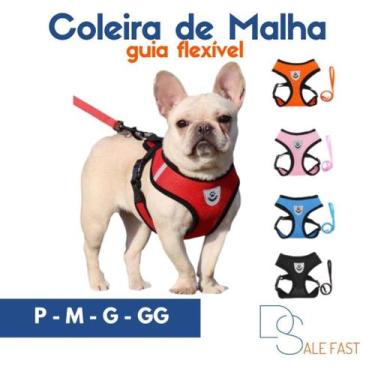 Imagem de Guia Coleira de Malha Flexível Colete Peitoral Ajustável Cão Cachorro 