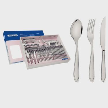 Imagem de Jogo De Talheres Conjunto Faqueiro Tramontina Laguna 100 Peças Em Aço Inox