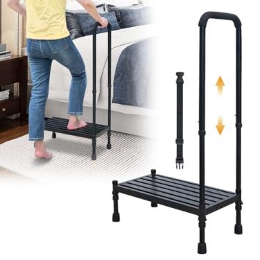 Imagem de Banqueta com alça para idosos, banquinho médico degraus de cama para camas altas adultos idosos, carro de segurança, SUV plataforma de pé para deficientes com corrimão, suporte de escada ajustável