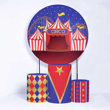 Imagem de Kit Painel de Festa Redondo e Trio de Cilindros Circo - Fera Print