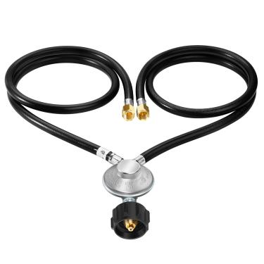 Imagem de GasSaf Regulador De Propano Divisor Em Y De 4 Pés Com Mangueira, Kit Regulador De Baixa Pressão Com 2 Mangueiras Para A Maioria Das Churrasqueiras A Gás Lp, Aquecedores, Fogões De Acampamento E Mes