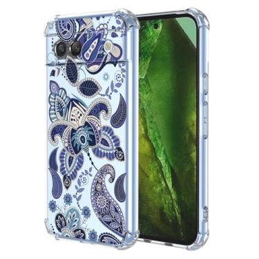 Imagem de JDYGWK Capa para Pixel 8A Google 8A, estampa floral transparente, silicone TPU macio, fina, à prova de choque, capa protetora antiarranhões para Google Pixel 8A, azul encantador