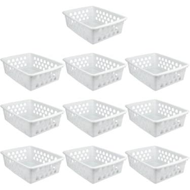 Imagem de Cesto Organizador Kit 10 Peças 16x12x6Cm Pequeno Branco Transparente Azul Rosa (Branco)
