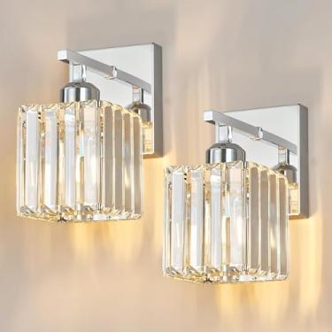 Imagem de FDPBY Conjunto De Duas Arandelas De Parede Modernas, Luminárias De Parede Internas, Arandelas De Parede Cromadas, Luminárias De Parede De Cristal, Luminárias Para Banheiro, Arandelas De Parede Para