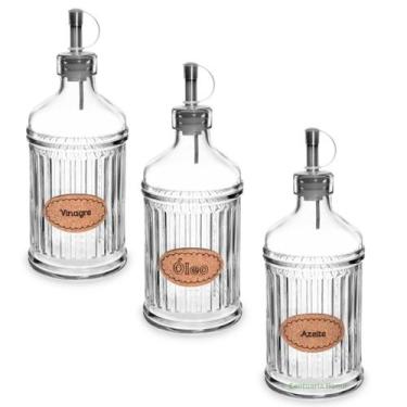 Imagem de Kit 3 Galheteiros Garrafa Vidro Porta Óleo Azeite Vinagre 500ml - Swee