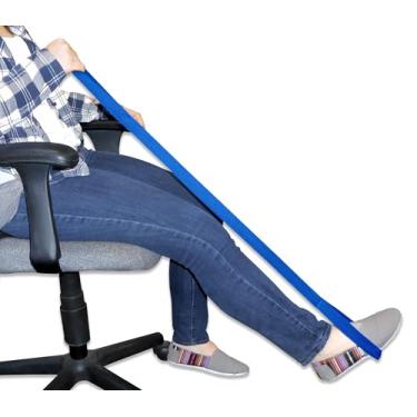 Imagem de Vantagem de reabilitação, levantador de perna rígida, laço para os pés e faixa para segurar a mão