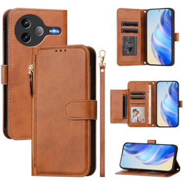 Imagem de Kukoufey Compatível com capas de telefone Xiaomi Redmi K80 Pro 5G, compatível com Xiaomi Poco F7 Ultra 5G 24122RKC7G / F7 Pro 5G Flip PU couro zíper carteira capa marrom