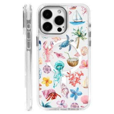 Imagem de OKBUOK Capa para iPhone 16 Pro Max [compatível com Magsafe], capa magnética transparente de silicone à prova de choque com padrão de tartarugas marinhas cocos água-viva