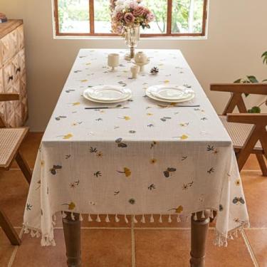 Imagem de Toalha de mesa de linho de poliéster com borlas, mesa de jantar quadrada girassol borboleta flor ginkgo biloba bordada, vários estilos, boêmio, rústico, toalha de mesa de fazenda 140 x 139 cm