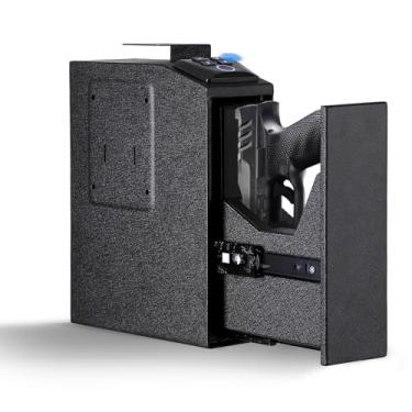 Imagem de Garvee Controle deslizante biométrico seguro para arma de fogo, cofre de arma de fogo para mesa de cabeceira, mesa, lado da cama, caminhão, com impressão digital, código PIN, acesso à chave