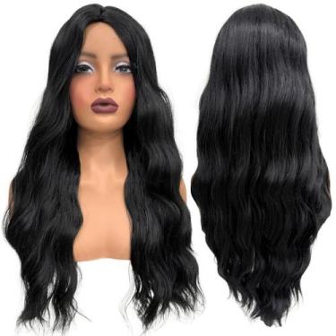 Imagem de Peruca preto escuro 1 ondulada comprida longa meio silk top - LIONSWIG
