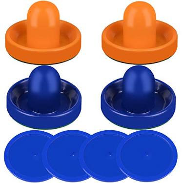 Imagem de ONE250 Air Hockey Pushers and Red Air Hockey Pucks, Goal Handles Paddles Acessórios de Substituição para Tabelas de Jogo (4 Striker, 4 Puck Pack) (Laranja e Azul)