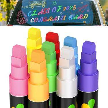 Imagem de Gilprop 8 marcadores de giz de janela para carros, laváveis, 8 cores, marcadores de giz líquido com ponta de 6 mm, lápis de cera de vidro, marcadores de vidro para janela de carro, caneta de pintura