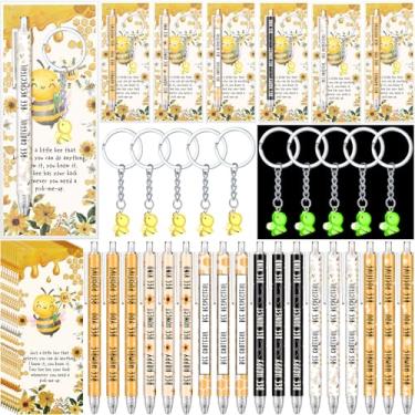 Imagem de Sayglossy 24 conjuntos de canetas esferográficas a granel para agradecimento de funcionários, mini chaveiros de resina, cartões inspiradores, presentes de agradecimento, colega de trabalho, material