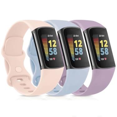Imagem de Pacote com 3 pulseiras esportivas compatíveis com Fitbit Charge 6/Fitbit Charge 5 pulseiras femininas masculinas, clássicas e macias de substituição para Fitbit Charge 6/5 Advanced Fitness & Health Tracker (rosa claro/azul bebê/roxo claro, pequeno)