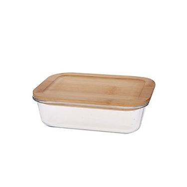Imagem de Pote retangular em vidro borossilicato com tampa em bambu 640ml P12,6xL17,2xA5,7cm